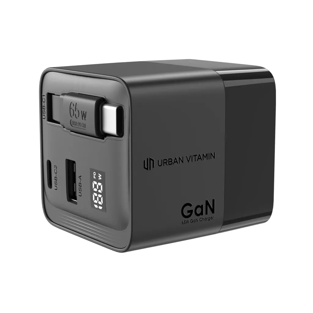 Urban Vitamin Mendocino 65W GaN-Charger mit einziehb. Kabel - schwarz