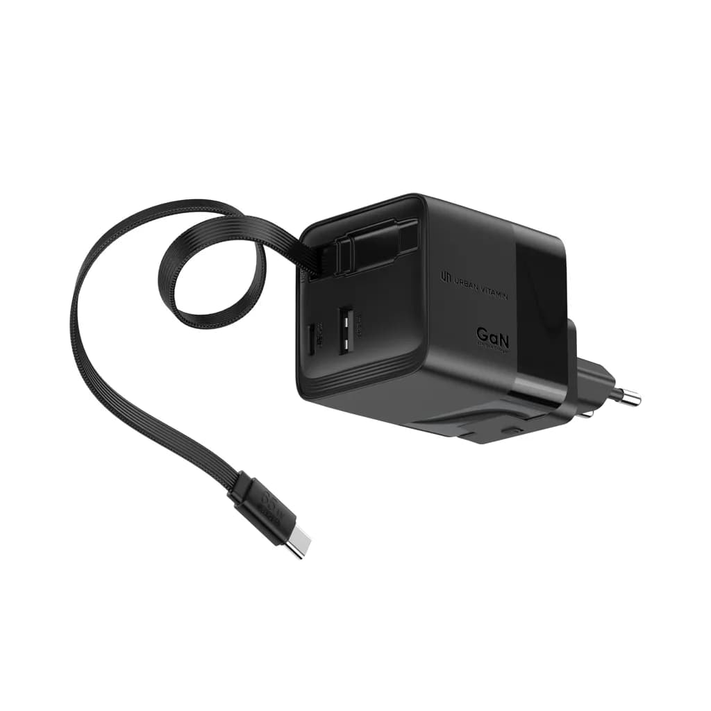 Urban Vitamin Mendocino 65W GaN-Charger mit einziehb. Kabel - schwarz