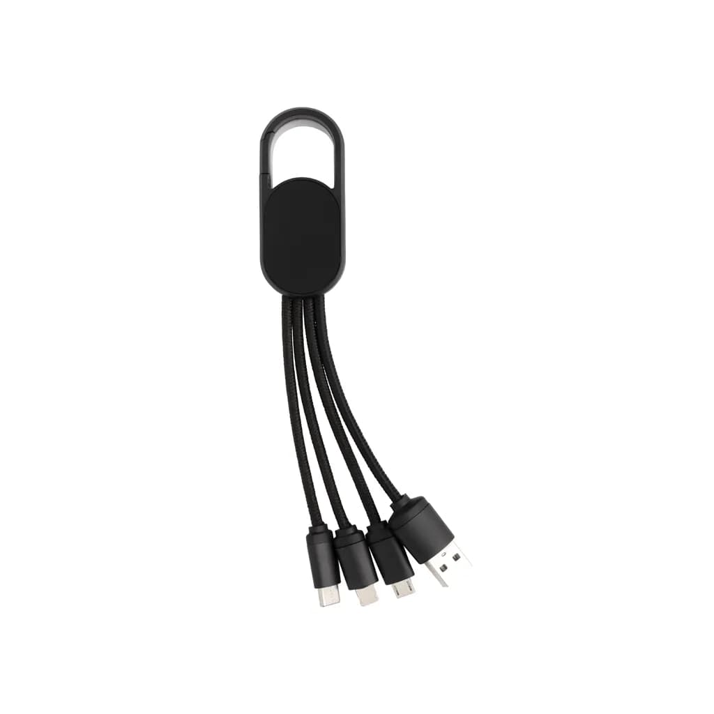 4-in-1 Kabel mit Karabiner-Clip - schwarz