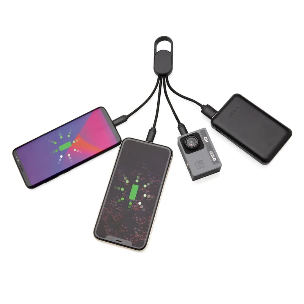 4-in-1 Kabel mit Karabiner-Clip - schwarz