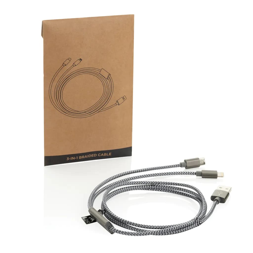 3-in-1 umwobenes Kabel - grau