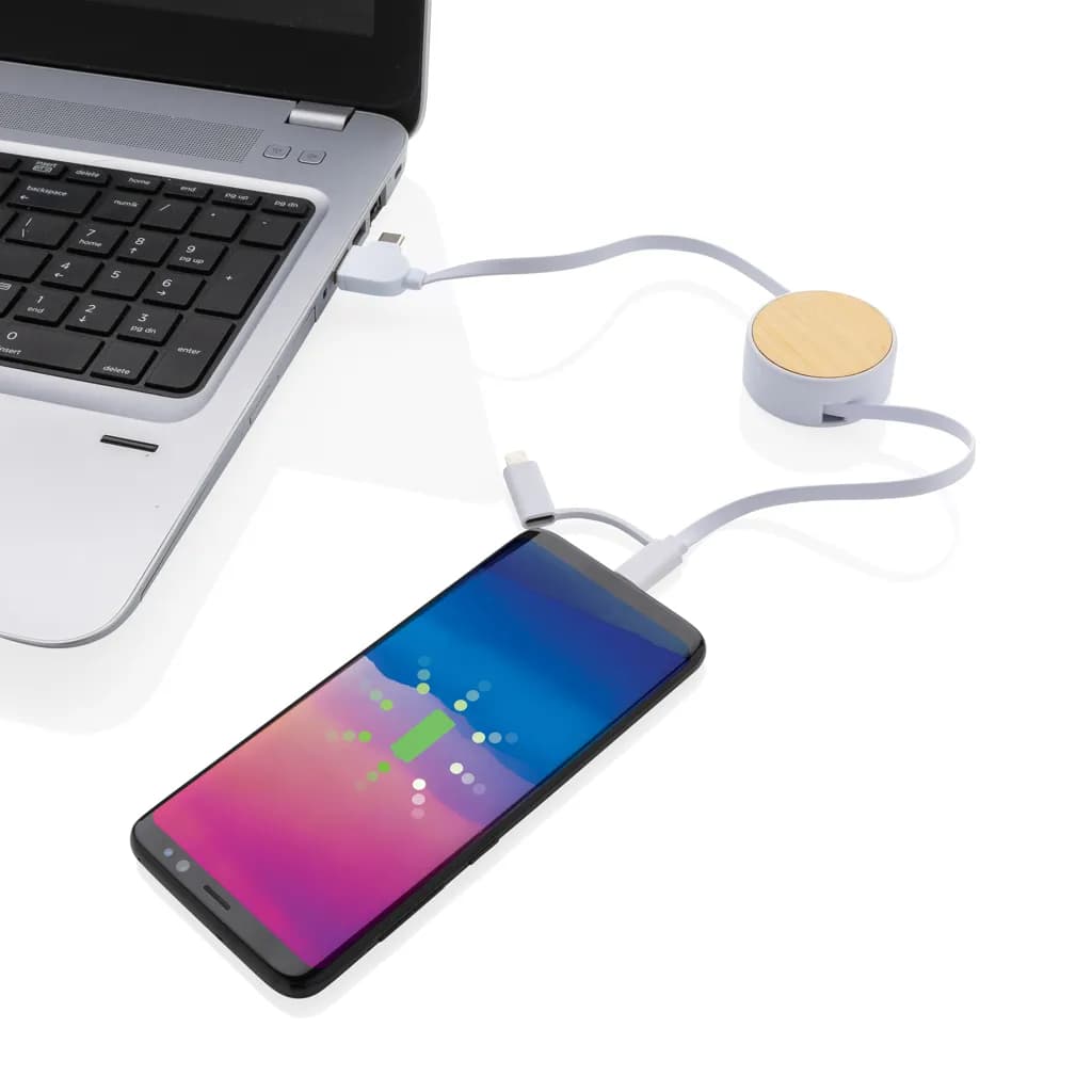 Ontario ausziehb. 6-in-1 Kabel aus RCS recyceltem Kunststoff - weiß