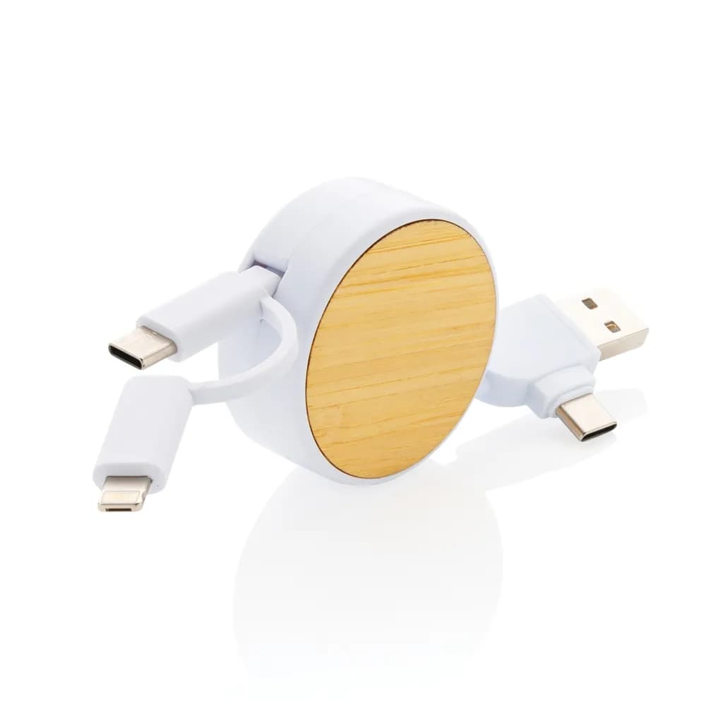 Ontario ausziehb. 6-in-1 Kabel aus RCS recyceltem Kunststoff - weiß