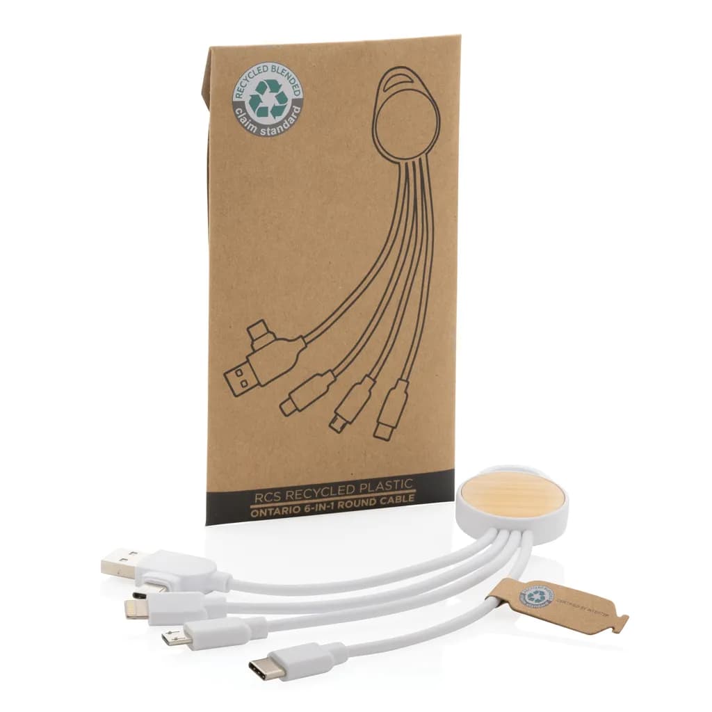 rundes Ontario 6-in-1 Kabel aus RCS recyceltem Kunststoff - weiß