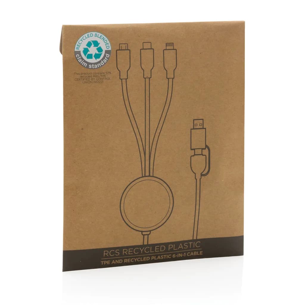 6-in-1 Kabel aus RCS recyceltem TPE und recyceltem Plastik - schwarz