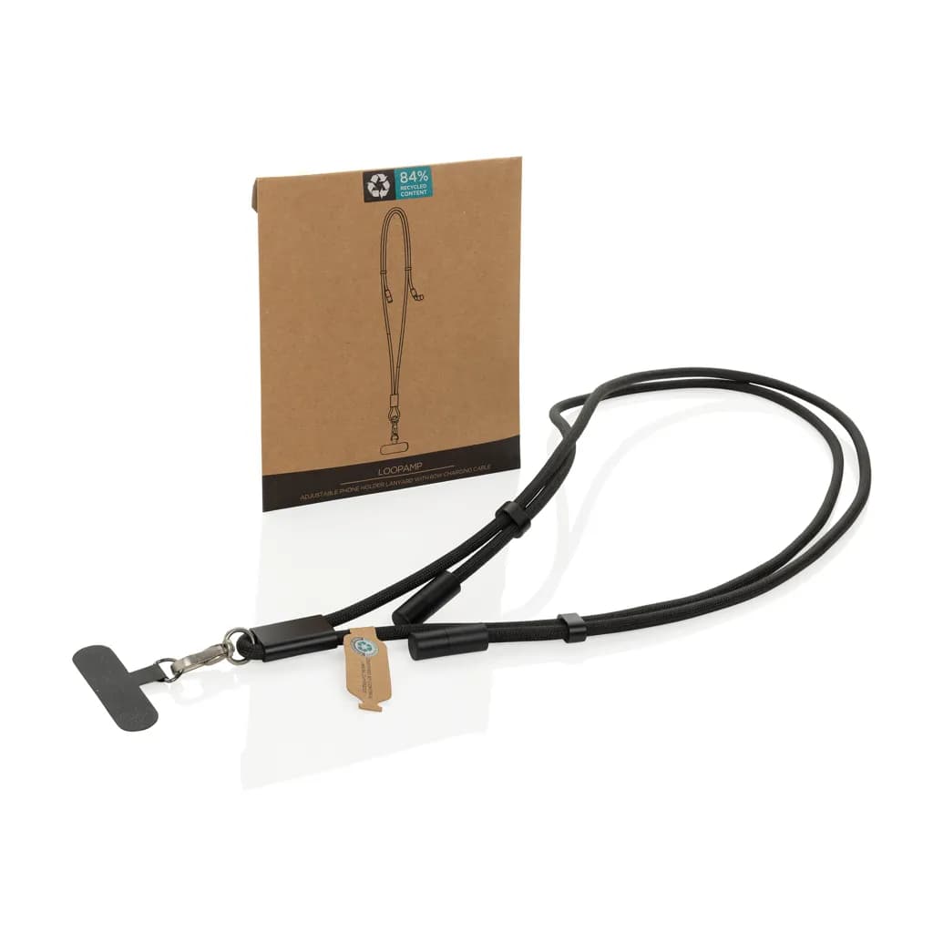 LoopAmp verstellbares 160cm 60W Telefonkabel aus RCS rPET - schwarz