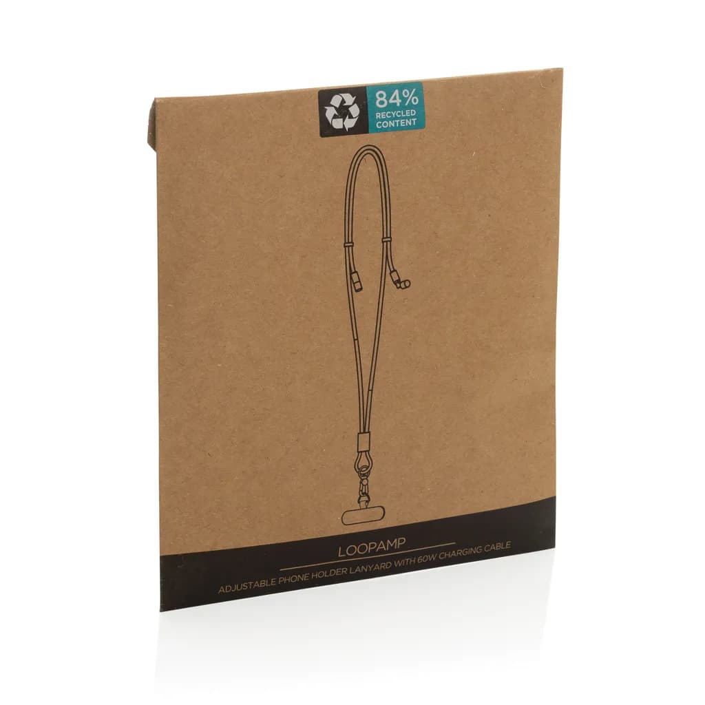 LoopAmp verstellbares 160cm 60W Telefonkabel aus RCS rPET - schwarz