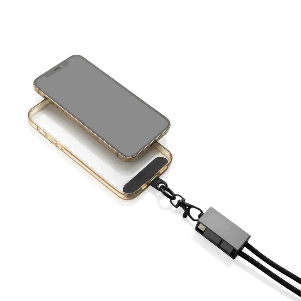 Terra 60Wduales Ladekabel aus RCS recyceltem PET mit Lanyard - grau