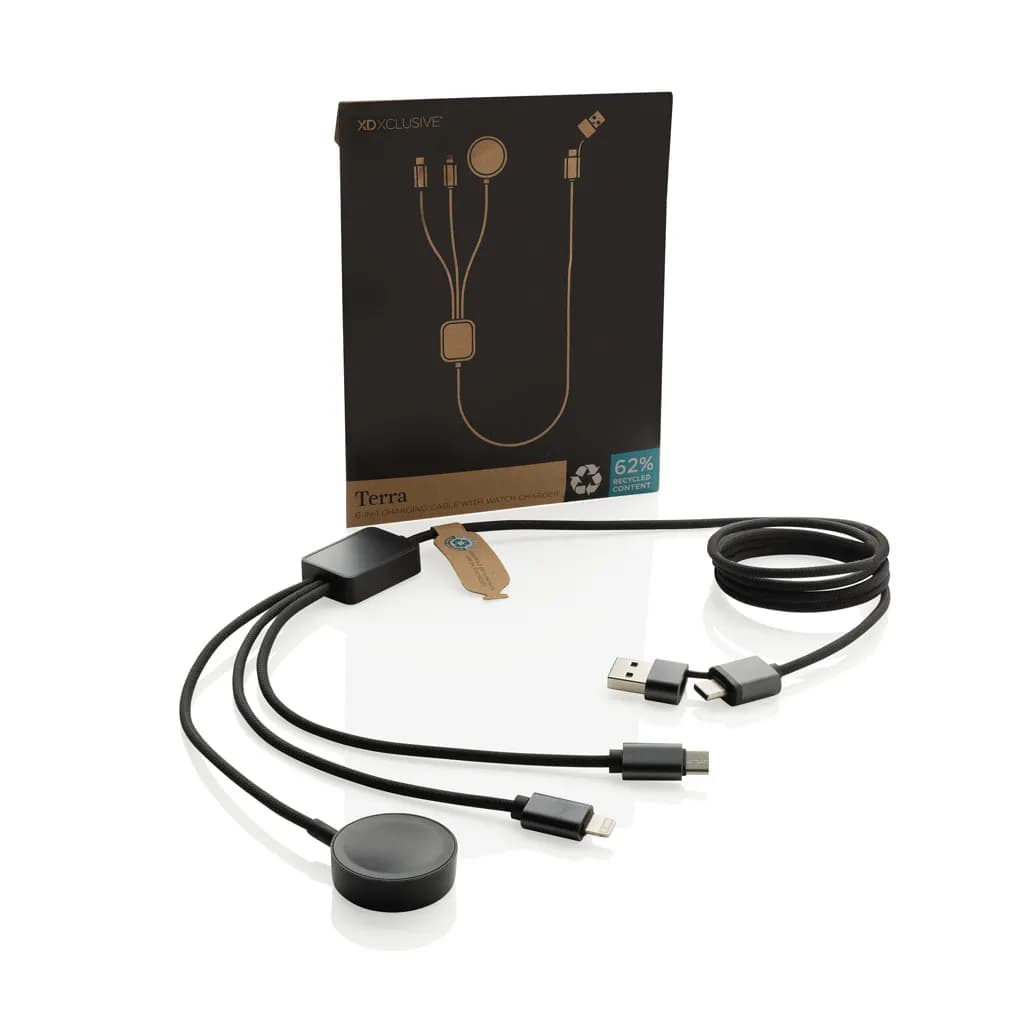 Terra RCS rPET 6-in-1-Ladekabel mit Uhrenladegerät - grau