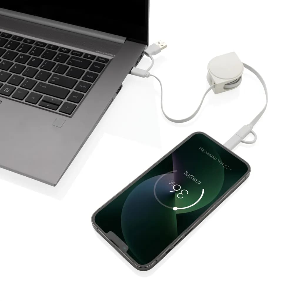 6-in-1 Kabel aus TPE und RCS Standard recyceltem Kunststoff - weiß