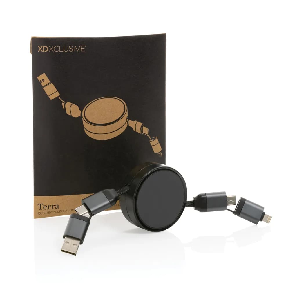 Terra aufrollbares 6-in-1 60W-Kabel aus RCS recyc. Aluminium - grau