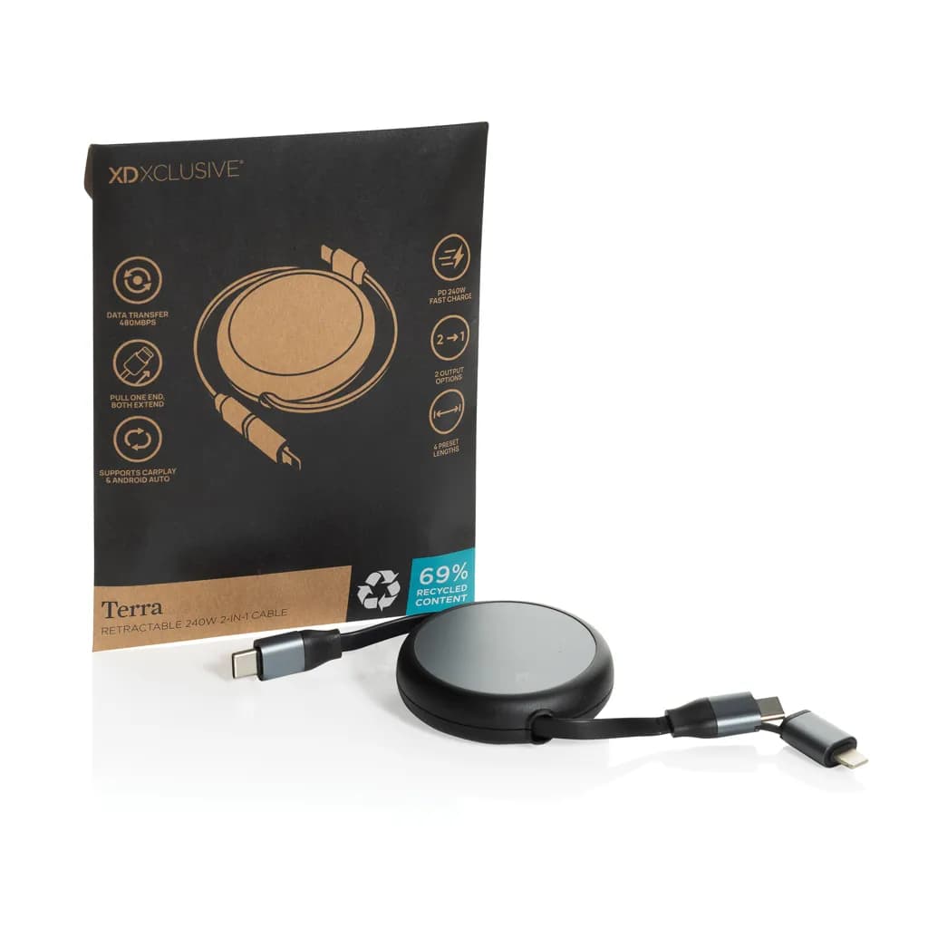 Terra ausziehbares 240W 2-in-1 Kabel aus RCS rec. Aluminium - schwarz