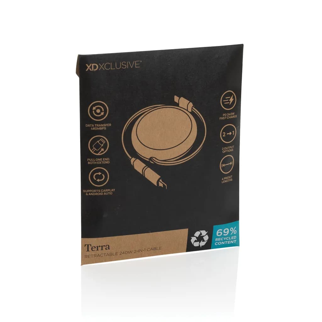 Terra ausziehbares 240W 2-in-1 Kabel aus RCS rec. Aluminium - schwarz