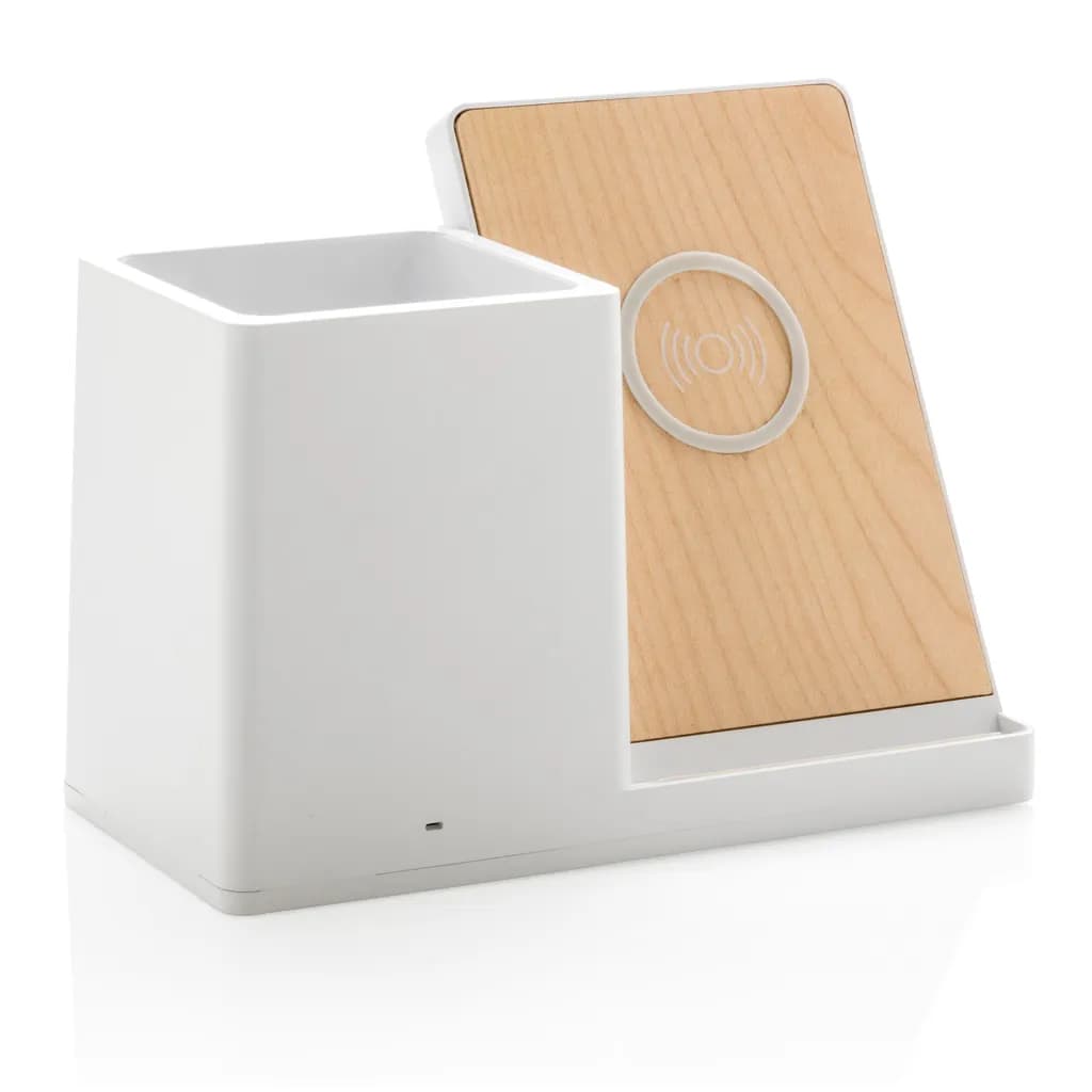 Ontario 10W Wireless Charger aus Bambus und RCS Kunststoff - weiß