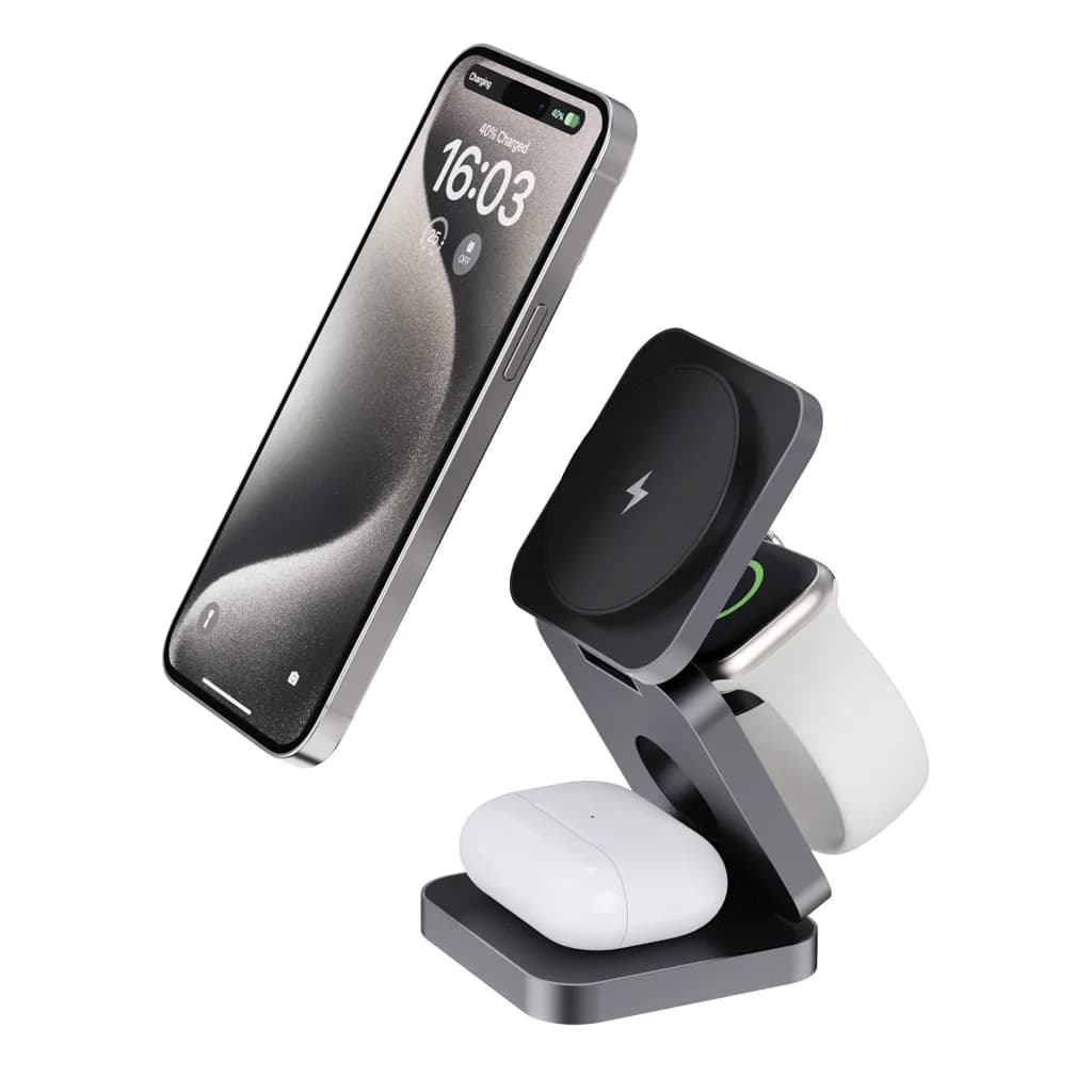 Terra faltbares 3-in-1 15W Charger aus RCS rec. Aluminium - grau