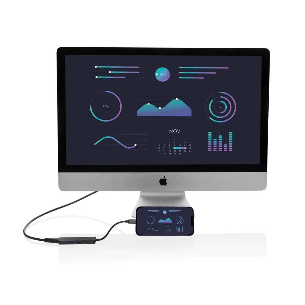 Terra Hub aus RCS recyceltem Aluminium mit HDMI-Input - grau
