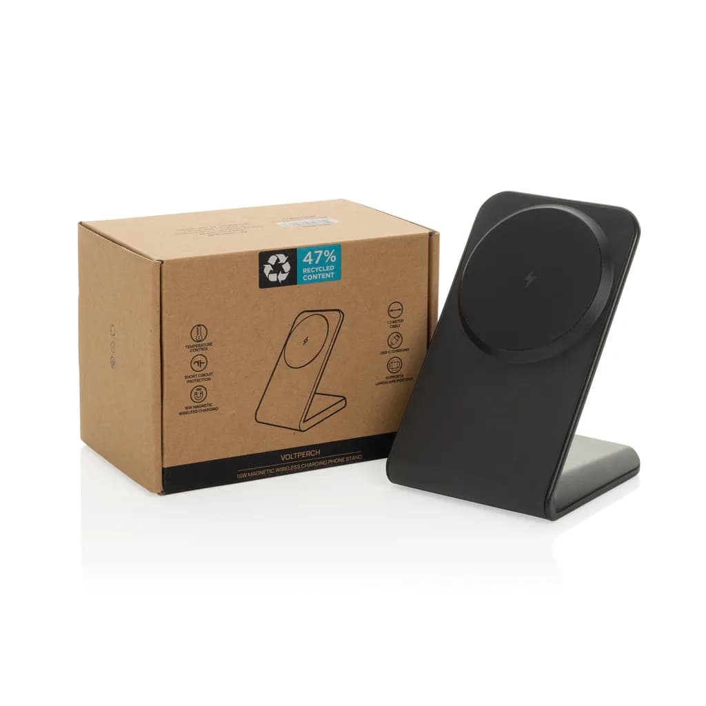 VoltPerch 15W magnetischer Wireless Charger aus RCS rec. ABS - schwarz