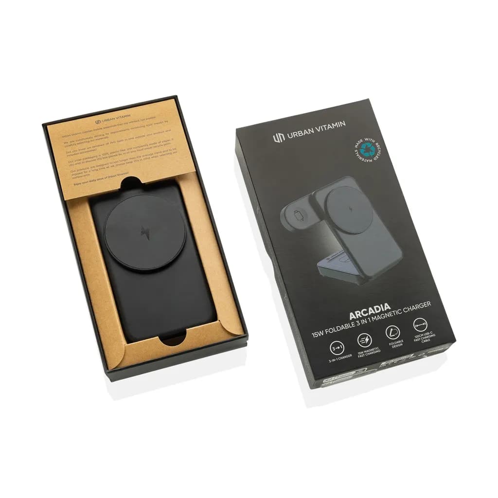 Urban Vitamin Arcadia 15W 3in1 Magnet-Charger aus RCS rABS - schwarz