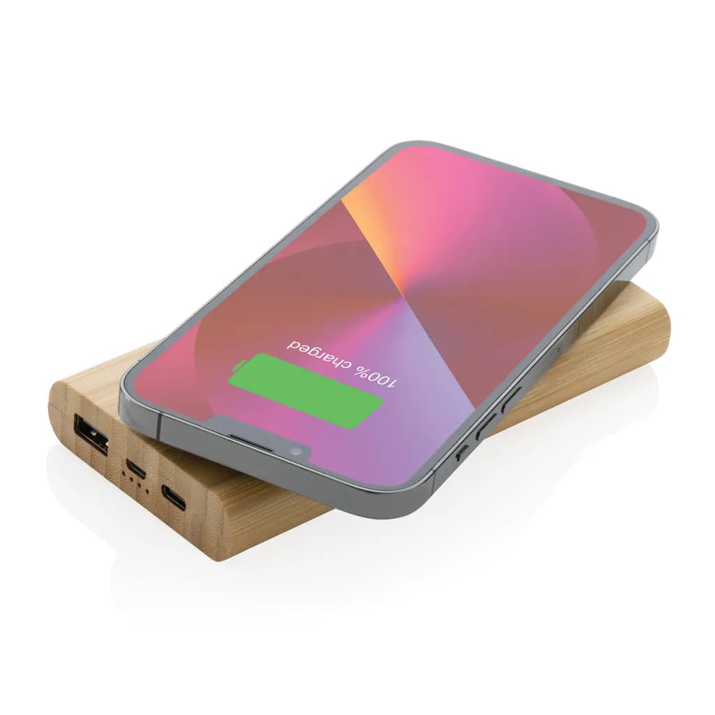 8.000mAh Bambus-Wireless-Powerbank - braun