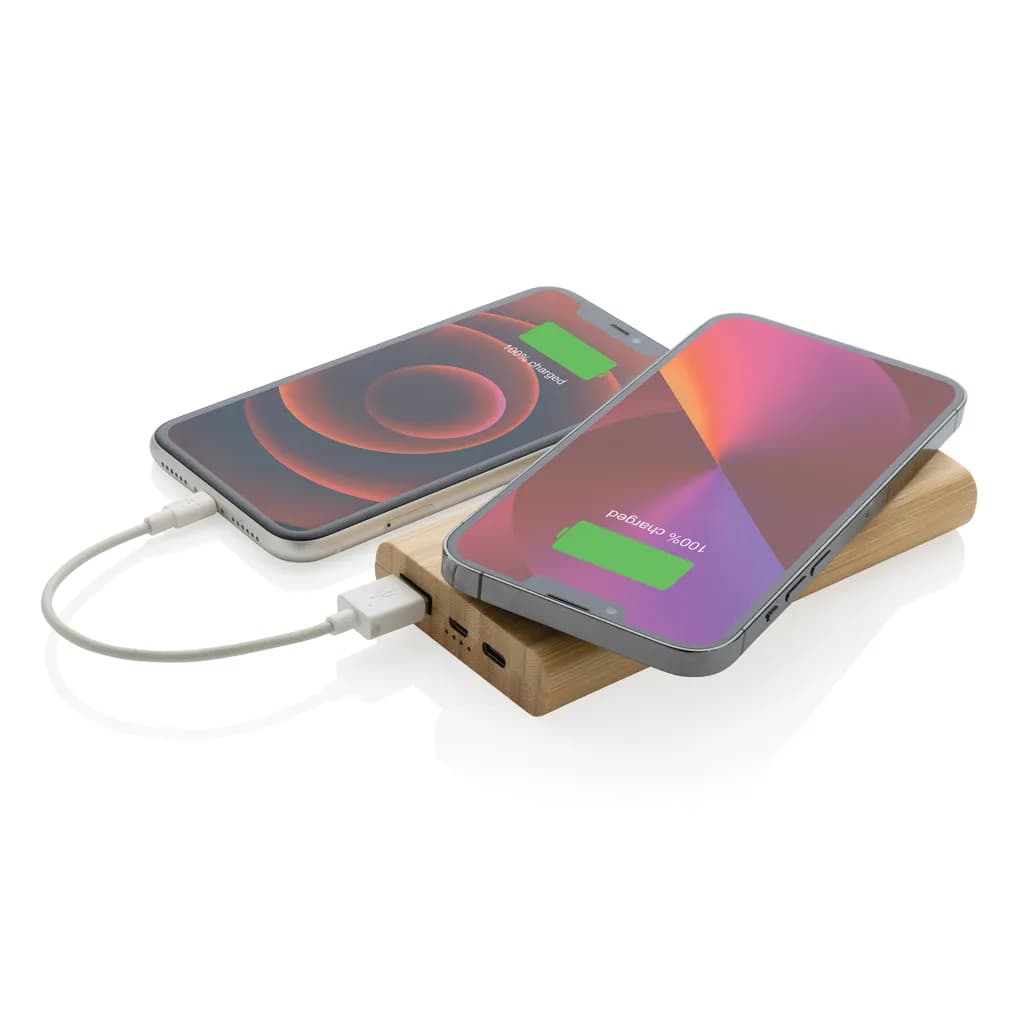 8.000mAh Bambus-Wireless-Powerbank - braun
