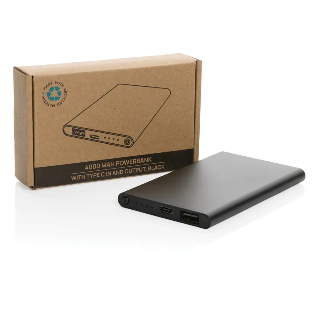 4.000mAh Type-C Powerbank aus RCS recyeltem ABS & Aluminium - schwarz