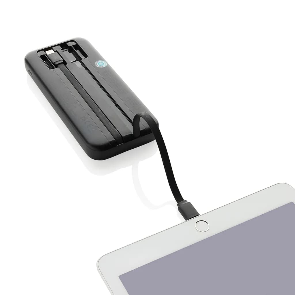 Turbopack 10000mAh Powerbank mit integr. Kabeln aus RCS rABS - schwarz