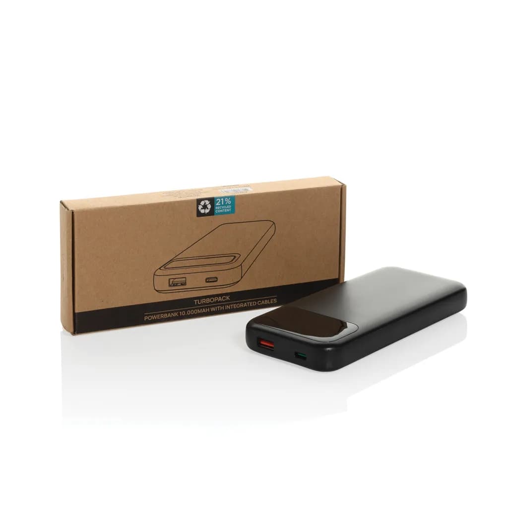 Turbopack 10000mAh Powerbank mit integr. Kabeln aus RCS rABS - schwarz