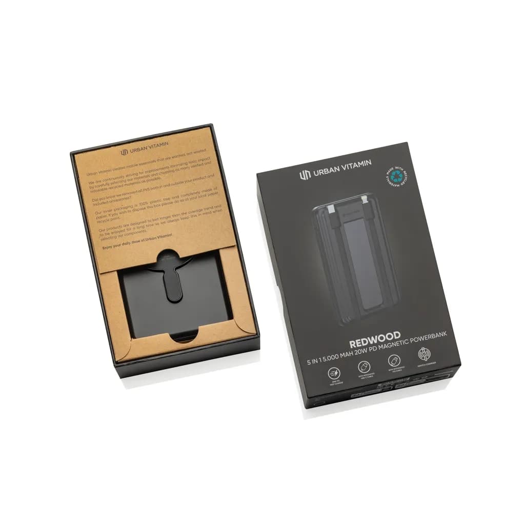Urban Vitamin Redwood 5-in-1 5.000mAh 20W PD magn. Powerbank - schwarz