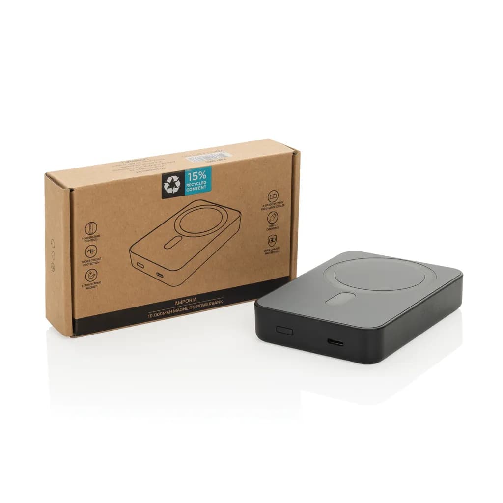 Amporia 10.000mAh magnetische Powerbank aus RCS rec. ABS - schwarz