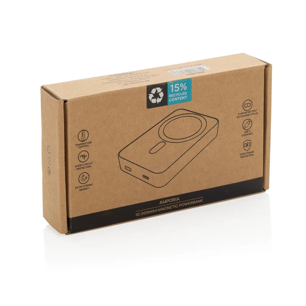 Amporia 10.000mAh magnetische Powerbank aus RCS rec. ABS - schwarz