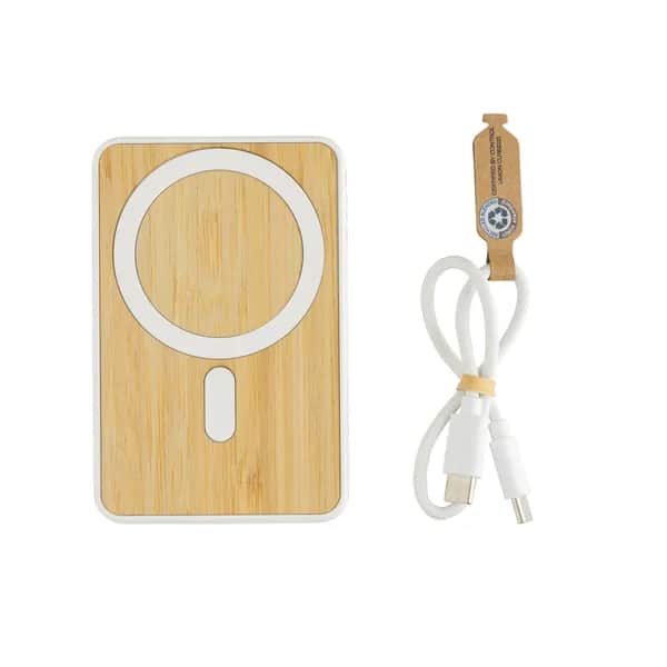 Zen 5000mAh 5W magnetische Bambus-Powerbank aus RCS rPlastik - weiß