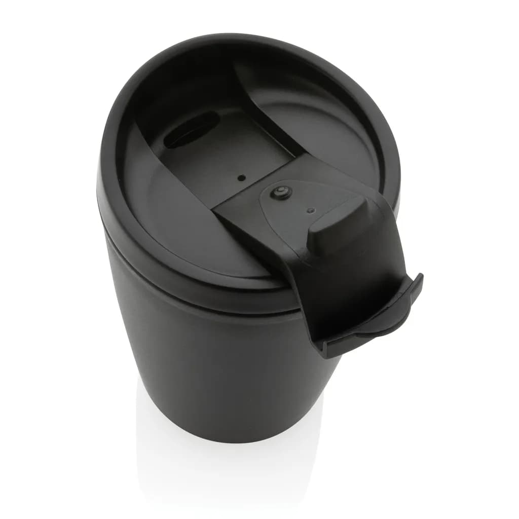 GRS recycelter PP-Becher mit Flip-Deckel - schwarz