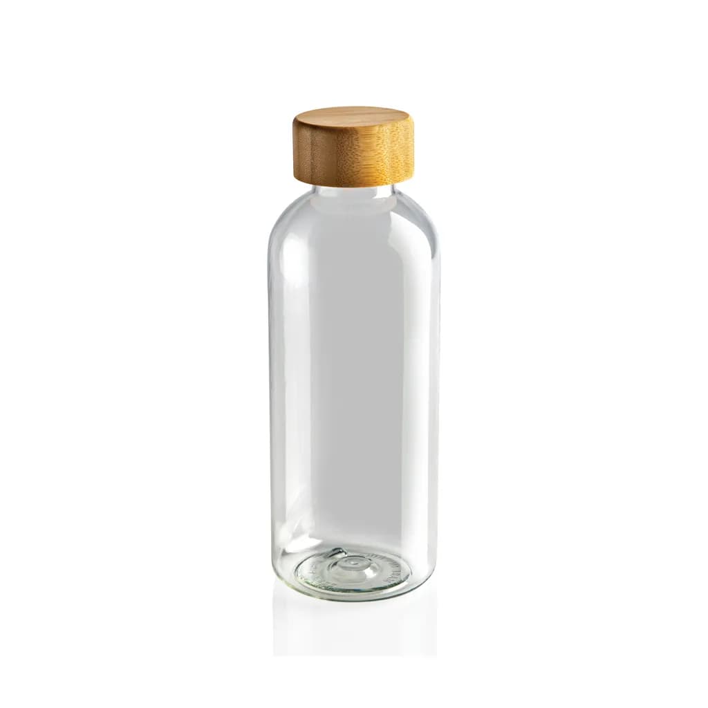 RCS rPET Flasche mit Bambus-Deckel - transparent