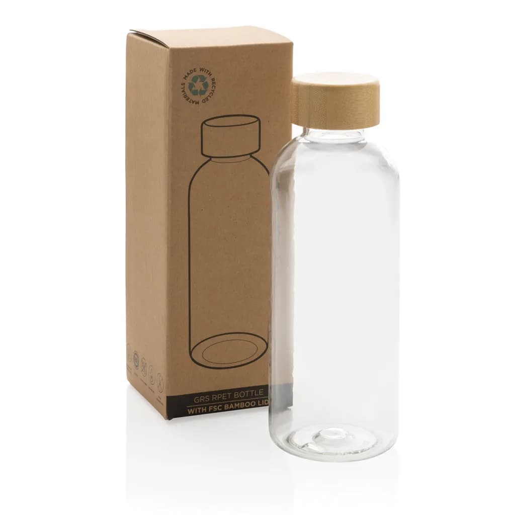 RCS rPET Flasche mit Bambus-Deckel - transparent