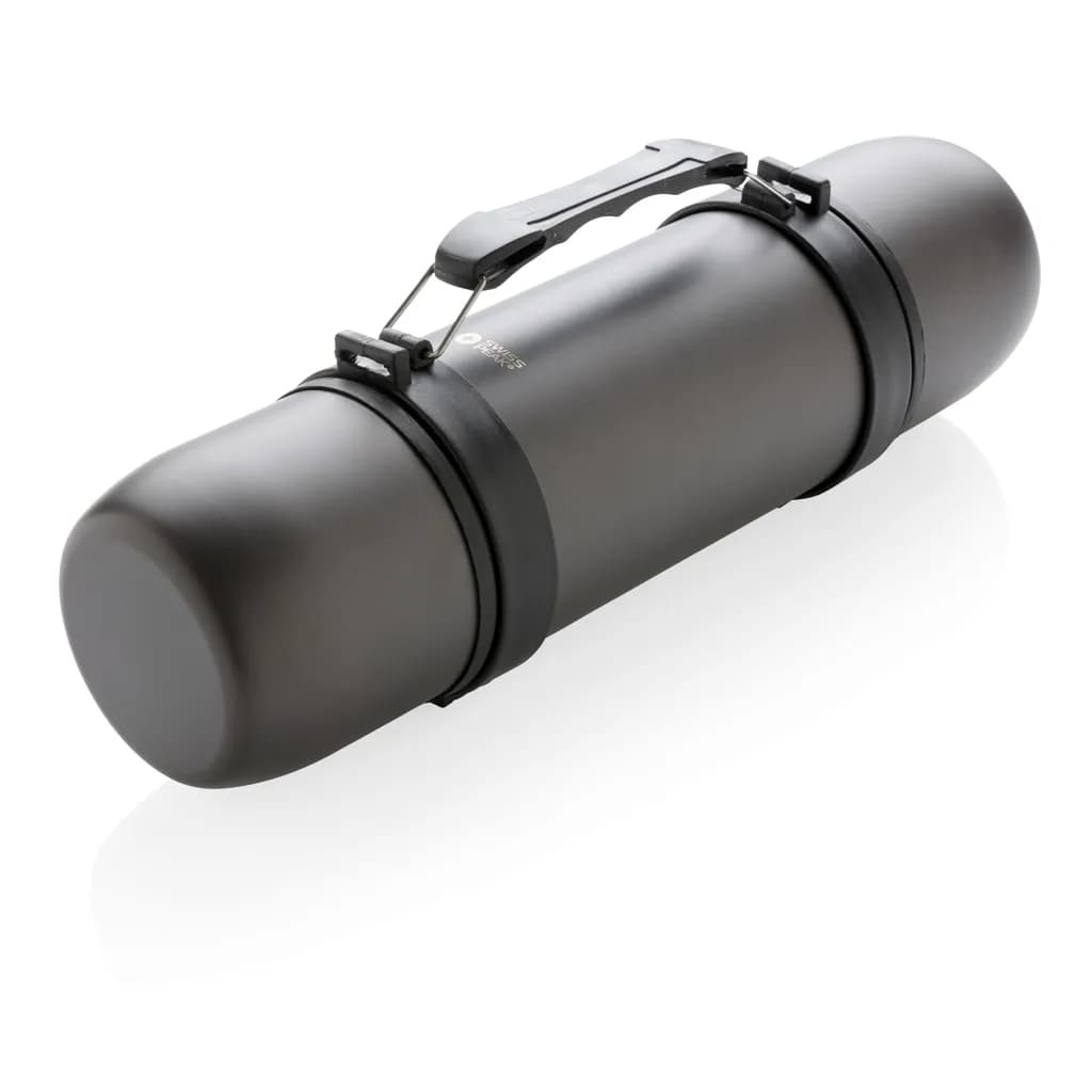 Thermosflasche mit 2 Bechern - grau