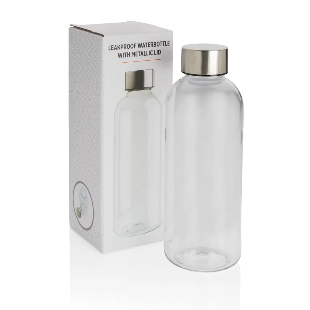 Auslaufsichere Trinkflasche mit Metalldeckel - transparent