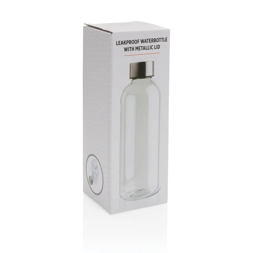 Auslaufsichere Trinkflasche mit Metalldeckel - transparent