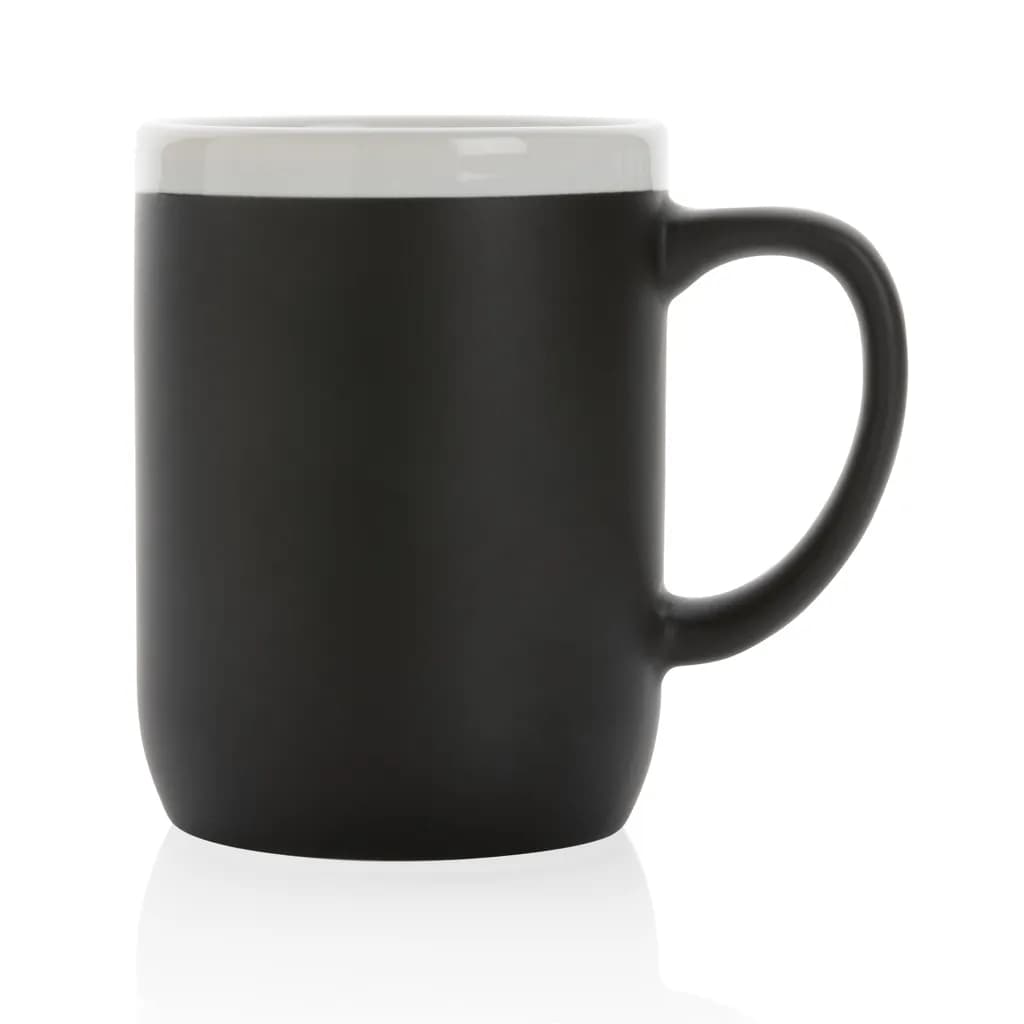 Keramiktasse mit weißem Rand, 300ml - schwarz