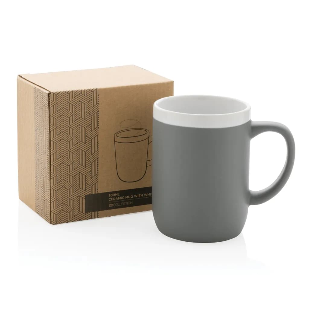 Keramiktasse mit weißem Rand, 300ml - grau