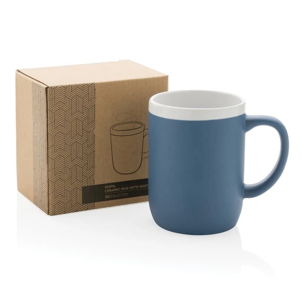 Keramiktasse mit weißem Rand, 300ml - blau