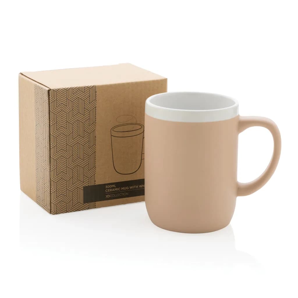 Keramiktasse mit weißem Rand, 300ml - braun