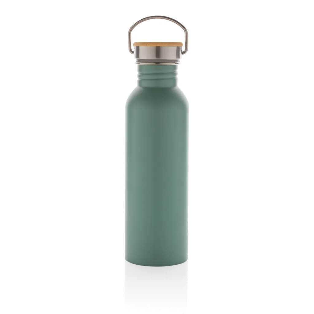 Moderne Stainless-Steel Flasche mit Bambusdeckel - grün