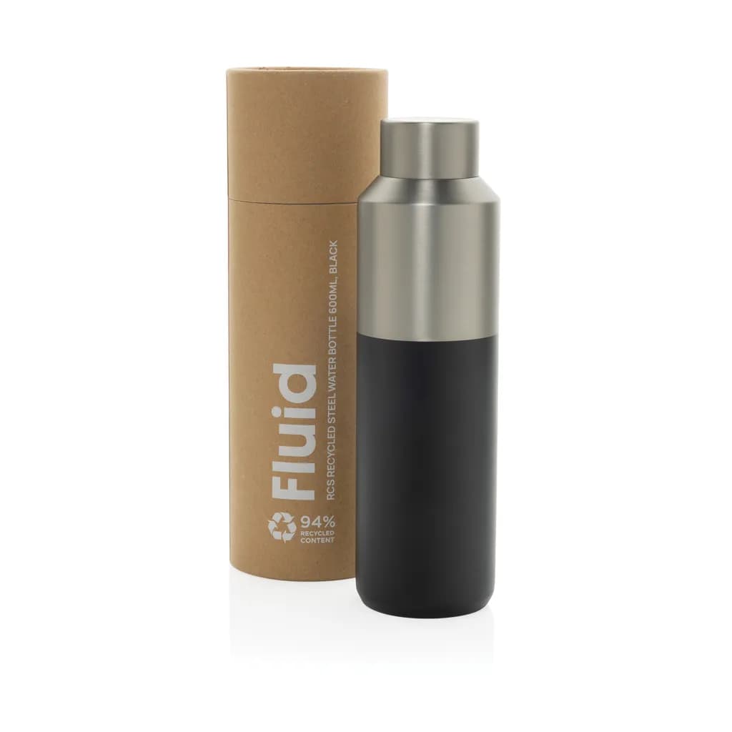 Fluid Flasche aus RCS-zertifiziert recyceltem Stahl, 600ml - schwarz