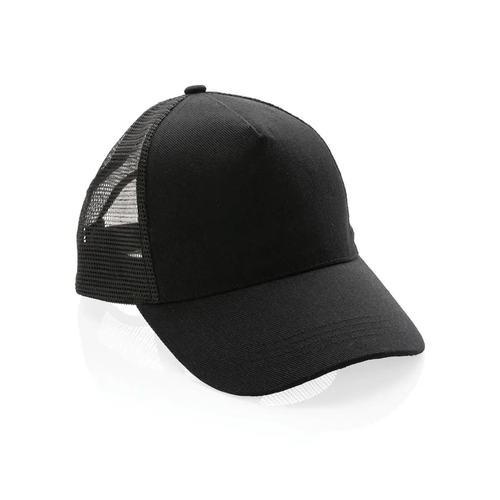 Impact AWARE™ 190gr Brushed rCotton 5 Panel Trucker-Cap - schwarz
