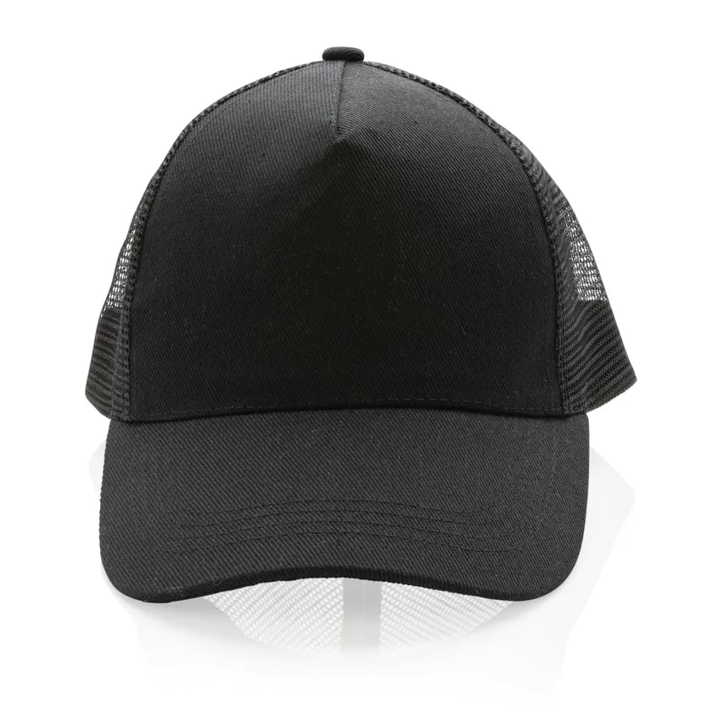 Impact AWARE™ 190gr Brushed rCotton 5 Panel Trucker-Cap - schwarz
