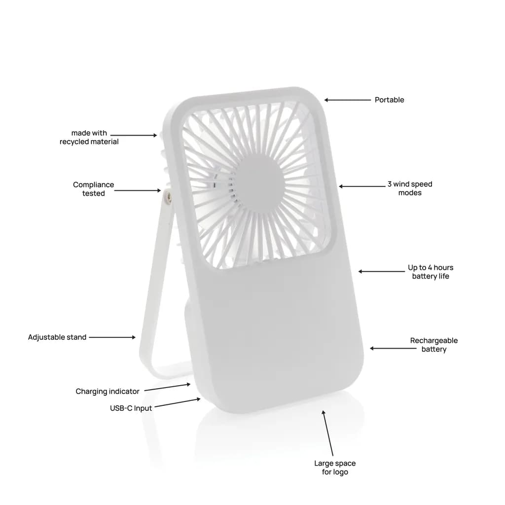 Aervina wiederaufladbarer Tischventilator aus RCS rec. ABS - weiß