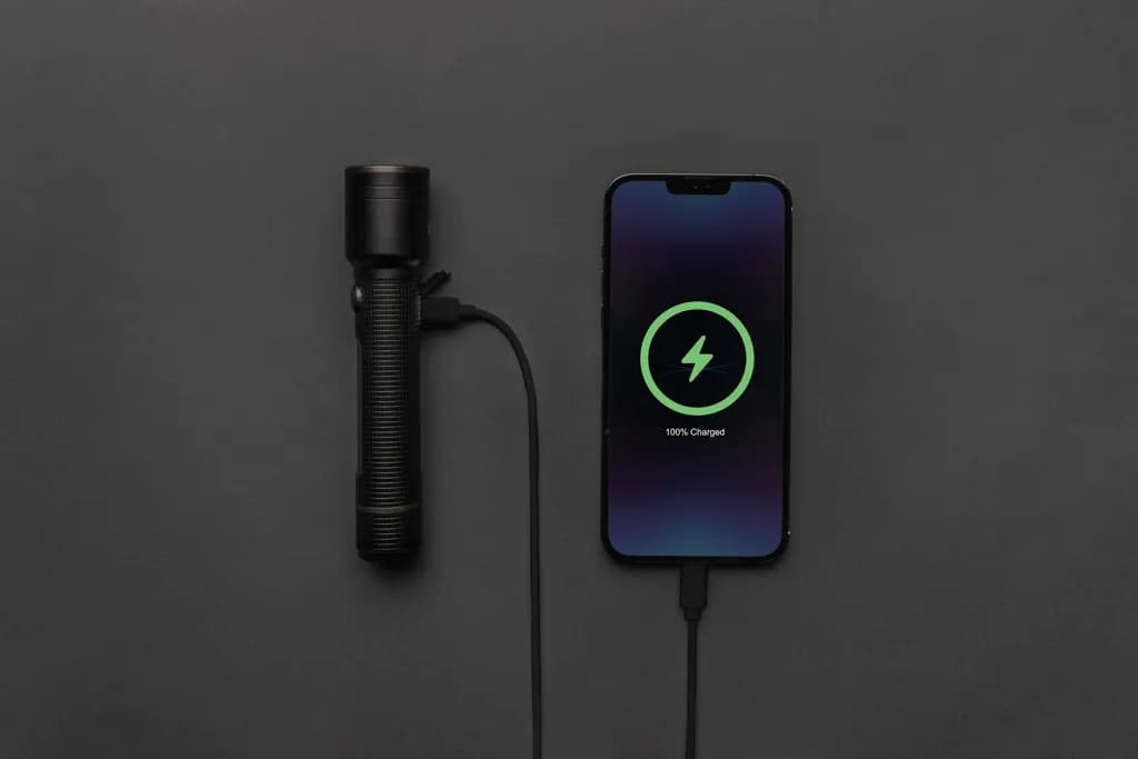 Große Gear X Taschenlampe aus RCS recycelt. Alu mit USB-Akku - schwarz