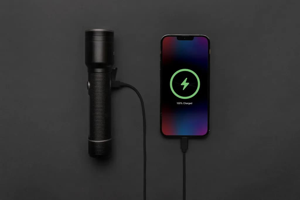 Heavy-Duty USB-Taschenlampe aus RCS recyceltem Aluminium - schwarz