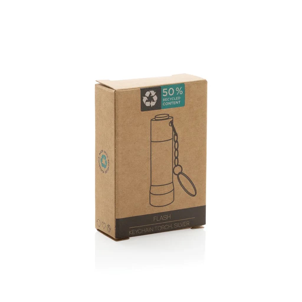 Flash Schlüsselanhänger-Taschenlampe aus RCS rec. Aluminium - Silbergrau