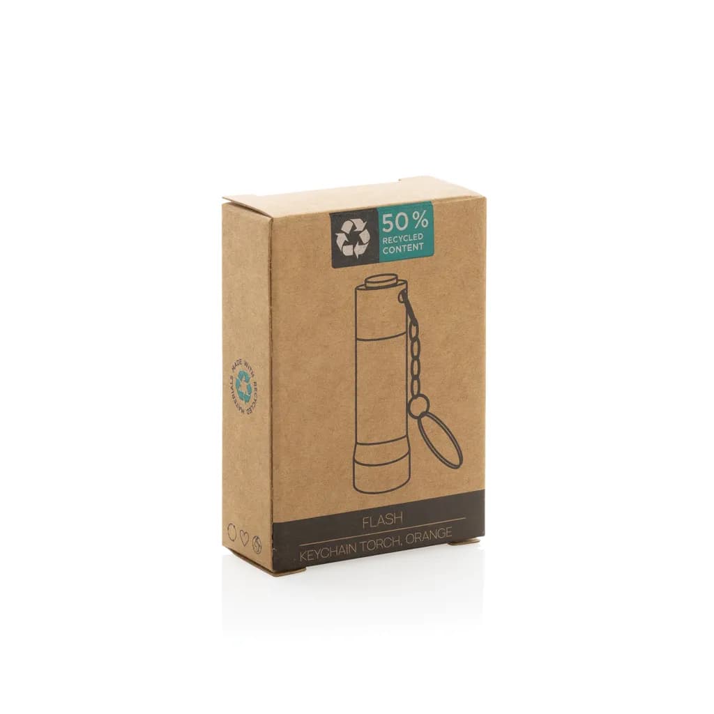 Flash Schlüsselanhänger-Taschenlampe aus RCS rec. Aluminium - orange